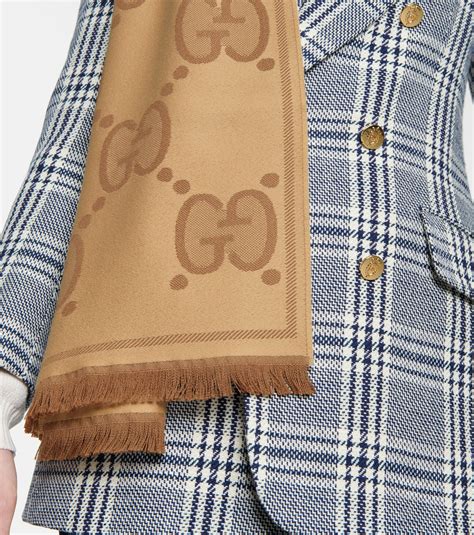 gucci double jacquard gg wool scarf|Gucci gg wool jacquard scarf.